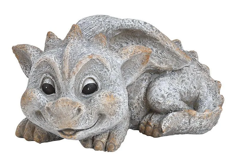 Drache liegend in Steinoptik aus Polyresin in Grau (B/H/T) 26x15x17cm