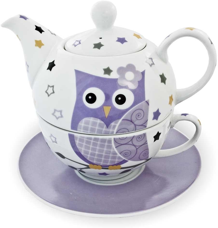 Tea for One Set - Teekanne - mit lilaner Eule