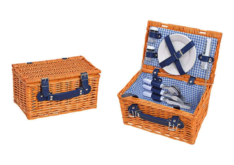 Picknickkorb für 2 Personen - 12-teilig - Braun / Blau