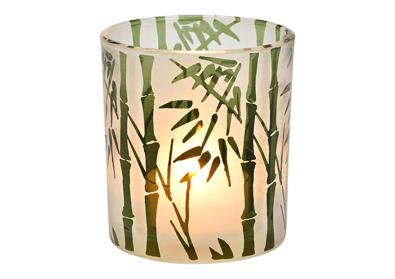 Windlicht mit Bambus Dekor aus Glas