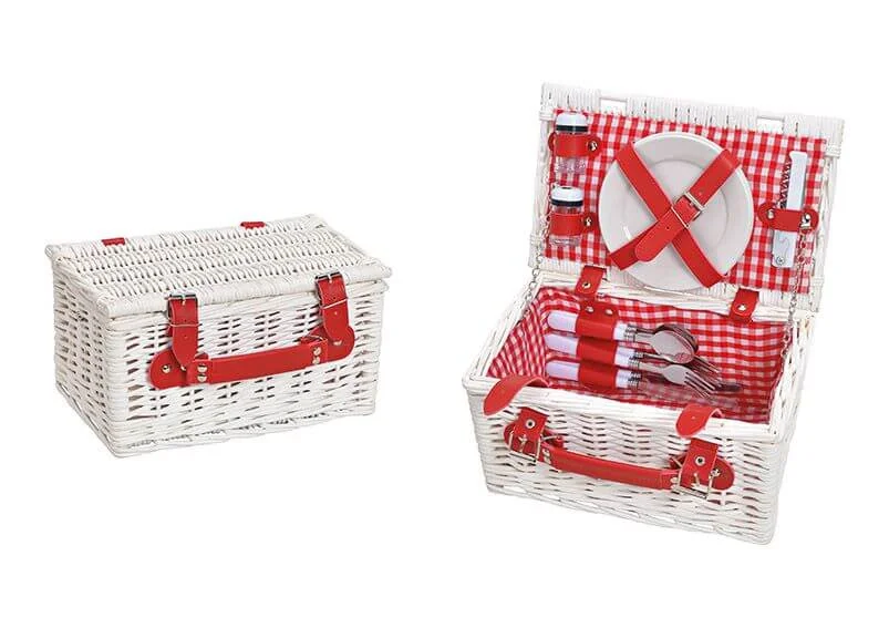 Picknickkorb für 2 Personen - 12-teilig - Weiß / Rot