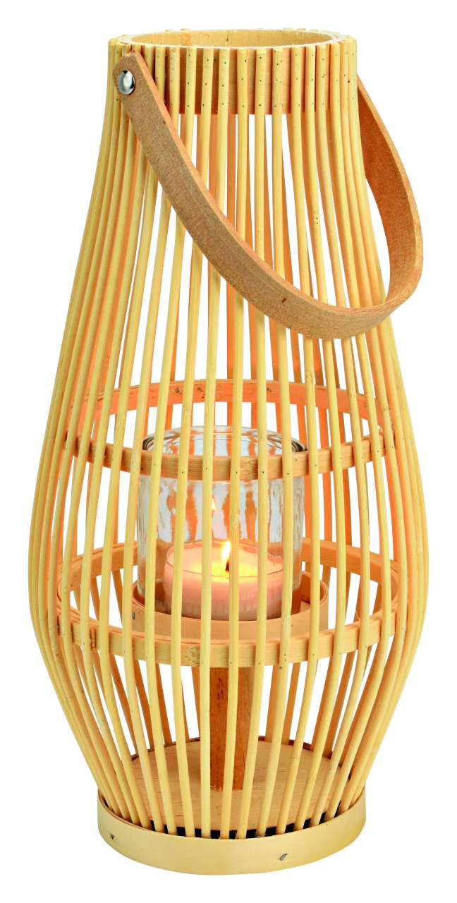 Laterne aus Holz mit Windlicht aus Glas (B/H/T) 18x48x18cm