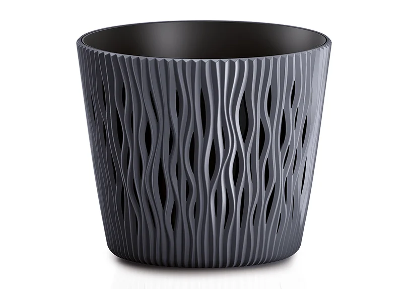 Blumentopf "Wave" aus Kunststoff in Grau - Ø 13cm x H 11cm
