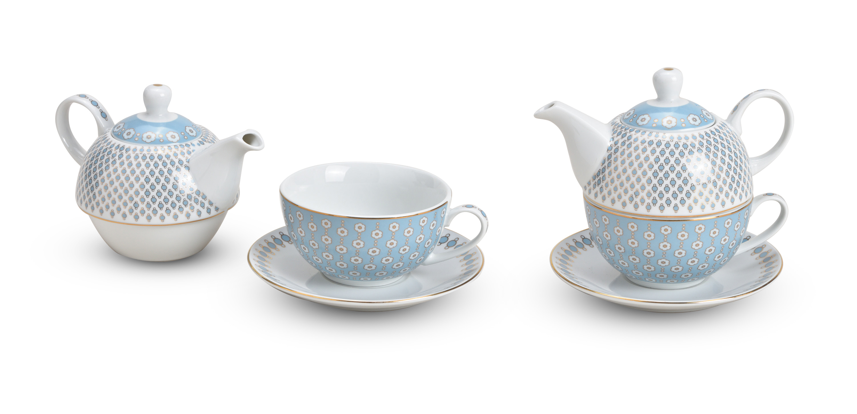 Tea for One Set - Teekanne - mit Retro Design in Blau