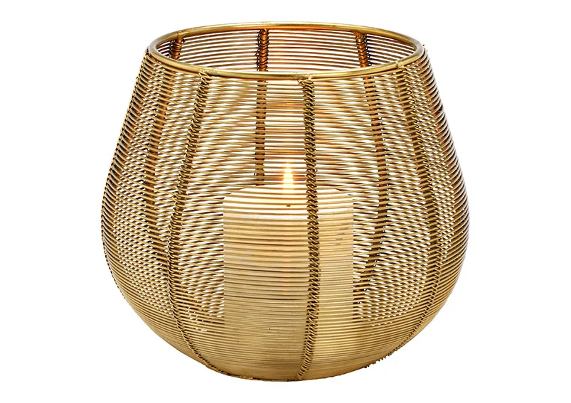 Windlicht aus Metall in Gold - Durchmesser 16 cm