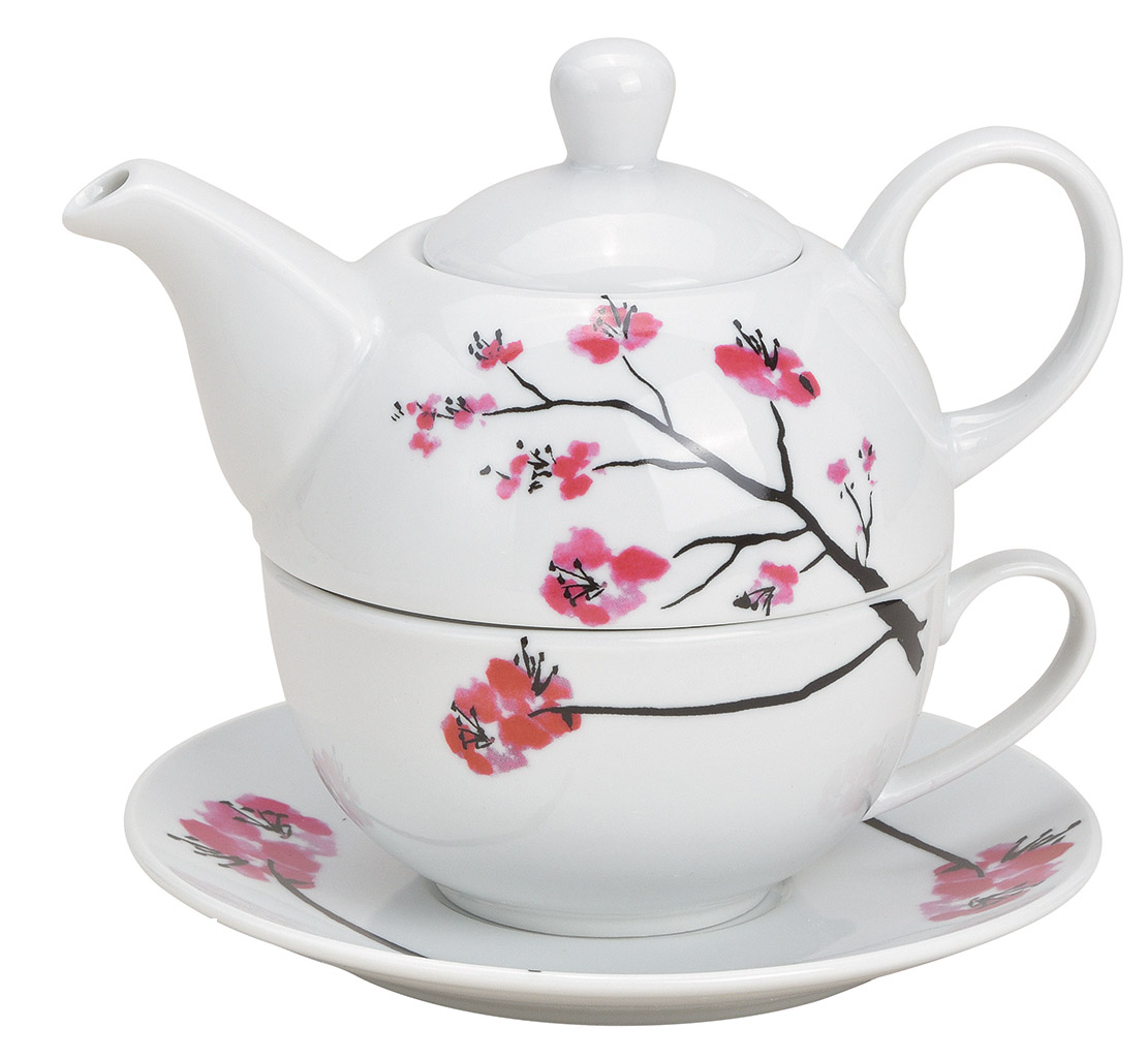 Tea for One Set - Teekanne - mit Kirschblüten Design - Cherry Blossom