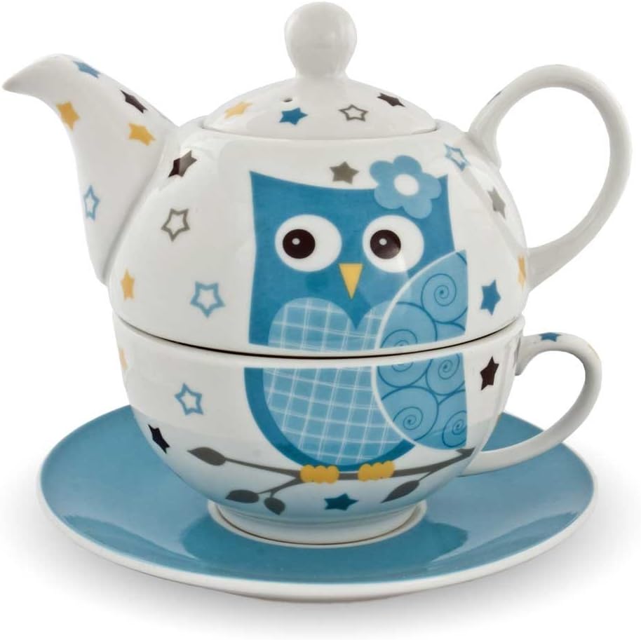 Tea for One Set - Teekanne - mit blauer Eule
