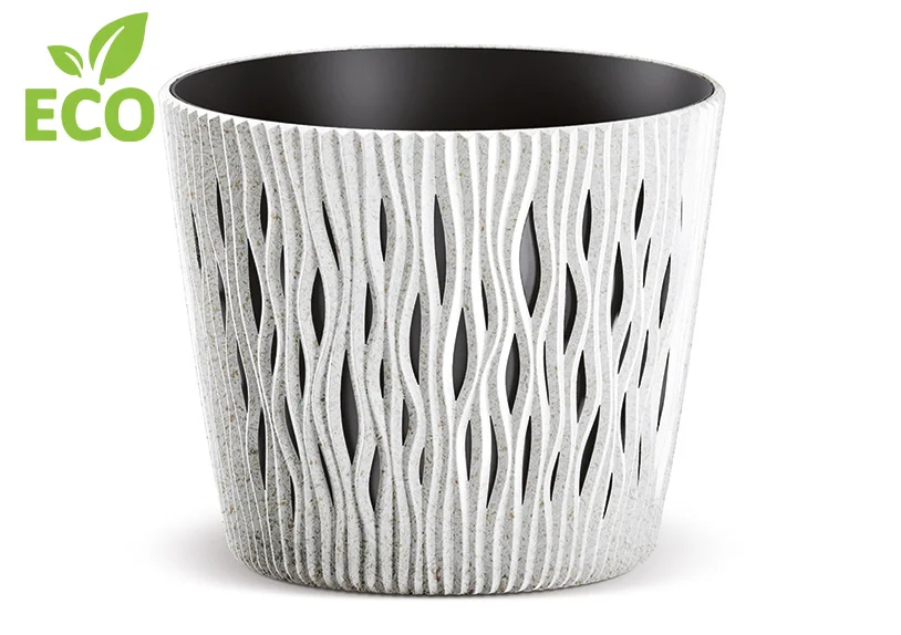 Blumentopf ECO "Wave" aus Kunststoff in Beige - Ø 13cm x H 11cm