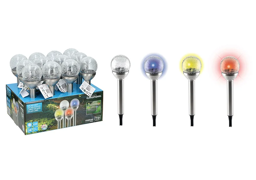 LED Solar Leuchte "Crackle" von Grundig  - RGB - Ø 8cm x H 34cm