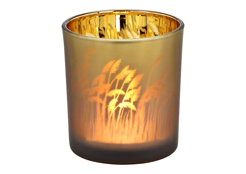 Windlicht mit Pampasgras Dekor aus Glas