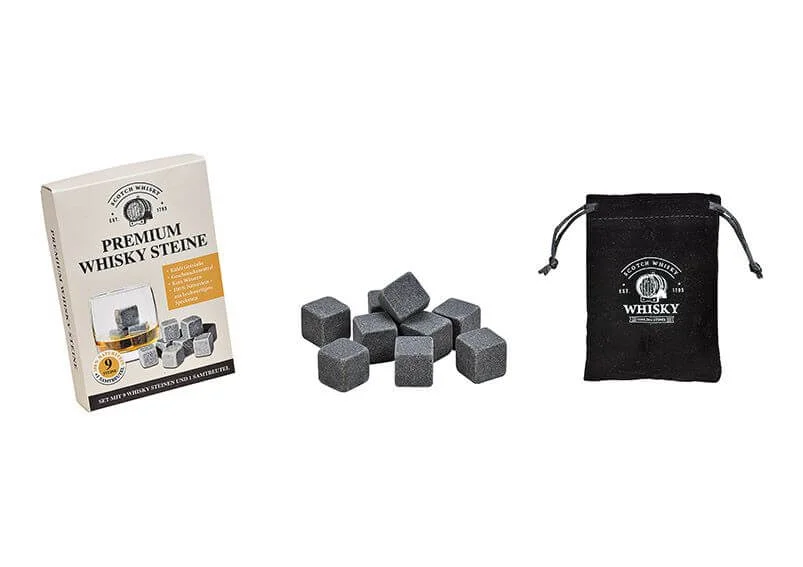 Whisky Steine - Eiswürfel aus Basaltstein 2 x 2 cm - Grau 9er-Set