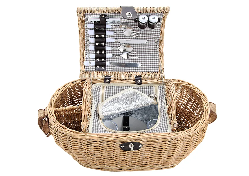 Picknickkorb für 2 Personen aus Weide mit Tragegurt - 15-teilig - Braun
