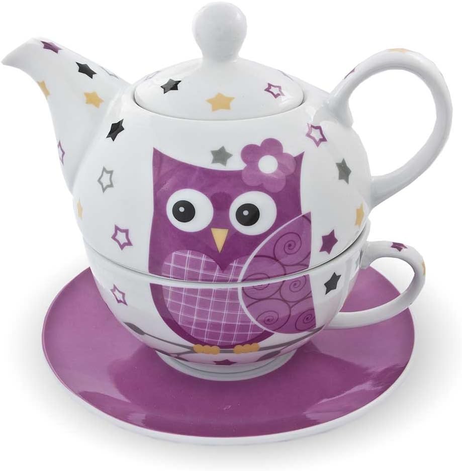 Tea for One Set - Teekanne - mit pinker Eule