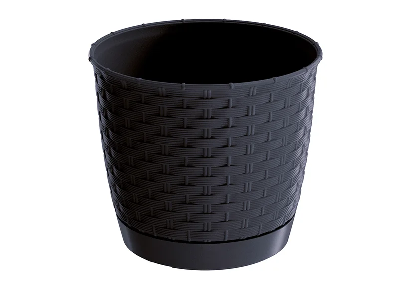 Blumentopf "Flechtoptik" aus Kunststoff in Schwarz - Ø 19cm x H 16cm