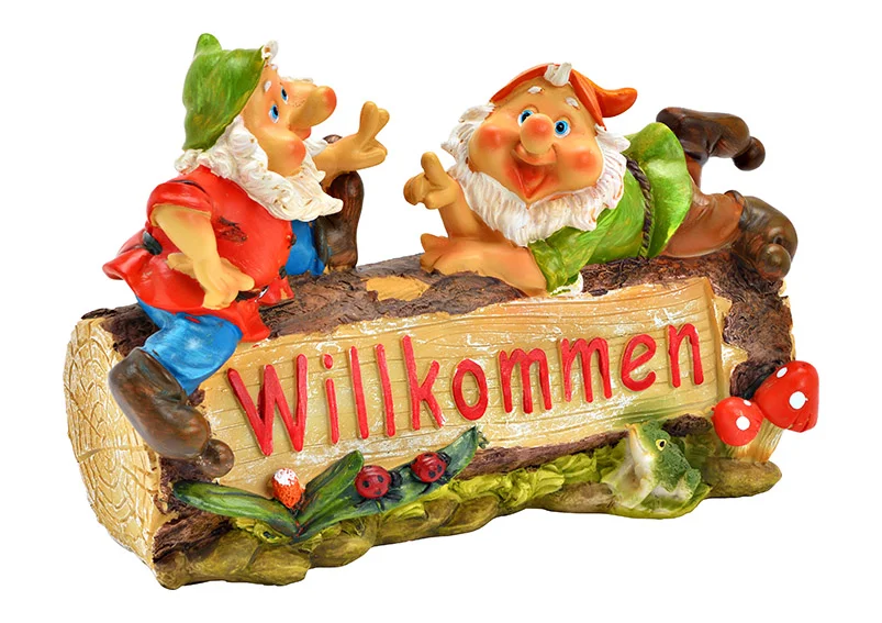 Gartenzwerge "Willkommen" aus Polyresin  (B/H/T) 26x19x11cm
