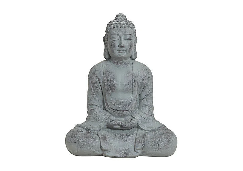 Buddha in grau aus Magnesia im Format B60 x T33 x H80 cm