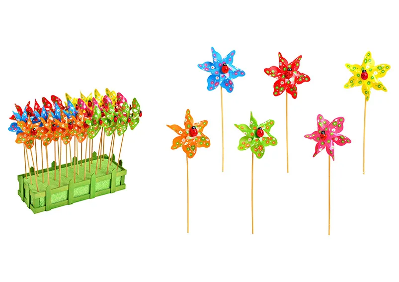 Windrad zur Dekoration von Blumenkästen mit Marienkäfer