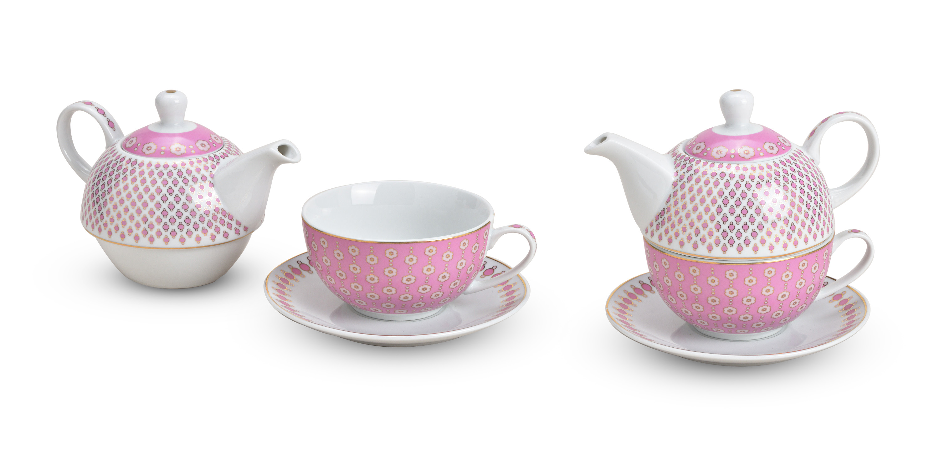 Tea for One Set - Teekanne - mit Retro Design in Pink