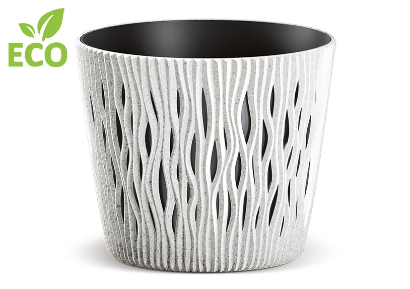 Blumentopf ECO "Wave" aus Kunststoff in Beige - Ø 16cm x H 14cm