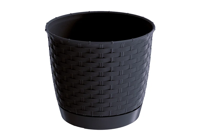 Blumentopf "Flechtoptik" aus Kunststoff in Schwarz - Ø 14cm x H 13cm